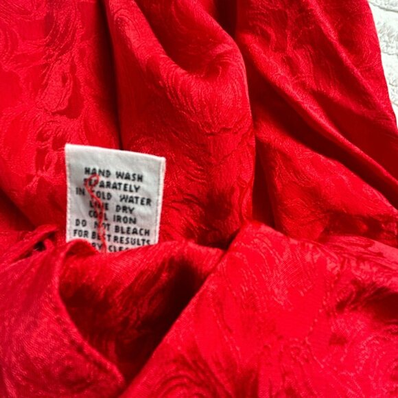 Vintage Stunt Collections Womens Red Jacquard Floral Silk Blouse Top Size Large - Picture 4 of 8